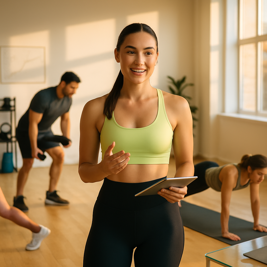 Background image showing fitness community and training environment